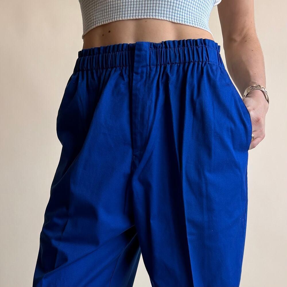Carol Reed Brilliant Blue High-Waisted Trousers - Cotton, Elastic Waist, Size 4 - Picture 5 of 7